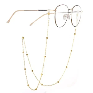Gold-Plated Metal Beaded Eyeglass Chain and Sunglasses Lanyard