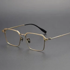 Gold-Plated Titanium Rectangle Prescription Optical Frames for Men and Women