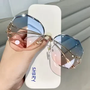 Gradient Color UV Protection Rimless Cut-Edge Sunglasses