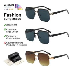 Gradient Oversized Square Rimless Sunglasses with Double Rim Metal Frame