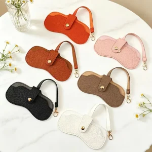 Grain-Textured Leather Keychain Eyewear Case Clip Pouch