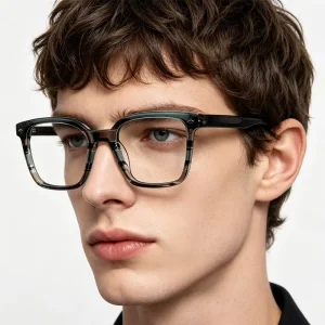 Green Retro Square Optical Frames with Blue Light Filter for Women