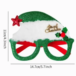 Green Santa Hat Sparkle Frame Christmas Party Cosplay Eyeglasses
