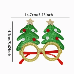 Green Tree Yellow Frame Sparkle Frame Eyewear Cute Cartoon Xmas Ornament Glasses Quality Glitter Christmas Costume Eyeglass