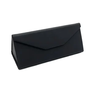 H005 Foldable Semi-Hard PU Leather Eyeglass Case, Black Magnetic Closure Rectangle Custom Logo