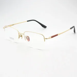 H2374 Semi Rimless Glasses Sandalwood and Pure Titanium Dual Material Factory Direct Sales