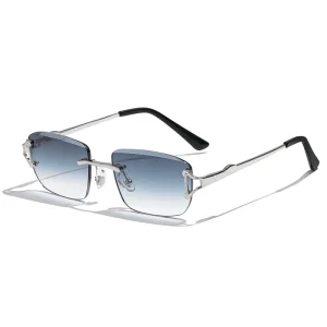 HBK Fashion Frameless Sunglasses with Blue Gradient Lens Rimless Alloy Frame Luxury Logo for Men Women’s Shopping Travel