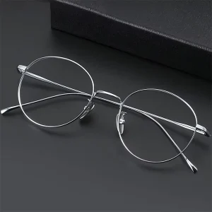HBK New Unisex Ultra Light Optical Frame Black Retro Round Frame Glasses Fashion Titanium with Anti Blue Lenses for Reading