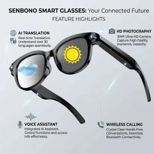 HD Dual Camera Smart Glasses IPX4 Waterproof Touch Control Gradient Lenses for Travel