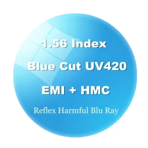 HMC 1.56 Middle Index CR39 Eyeglass Spectacle Lenses UV420 Blue Cut Blue Block Green Resin Single Vision Vision Effect