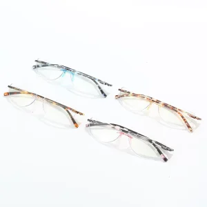 HS2159-7 1pc TR Square Rimless Reading Glasses, Blue Frame, PC Temples, Presbyopia Corrective