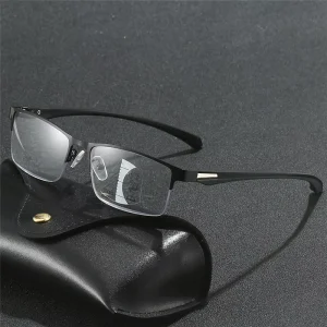 Half-Frame Square Sunglasses with Anti-Blue-Light Lenses and Dual Focus
