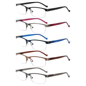 Half-Rim Metal and PC Rectangle Reading Glasses, Anti-Blue Light, Unisex Computer Readers