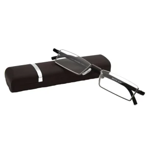 Half-Rim Reading Glasses for Men and Women, Slim Semi-Rimless Blue Light Blocking Computer Readers with Case