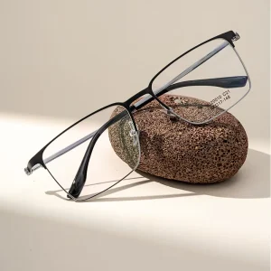 Half-Titanium Half-Rim Square Eyeglass Frames