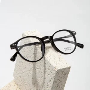 Half-Titanium Round Optical Eyeglass Frames, Anti-Blue Light, Diamond Face Shape
