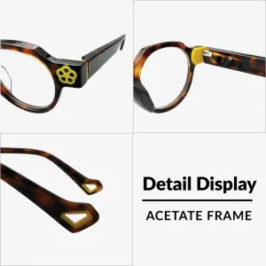 Hand Polished Thick Plate Round Optical Frames Custom Floral Embossed Unisex Vintage Eyewear