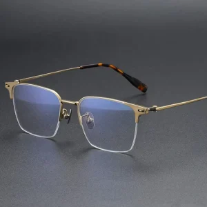 Handmade Japanese Titanium Solid Rectangle Eye Glasses Half Frames Unisex Prescription Eyewear Optical Frames