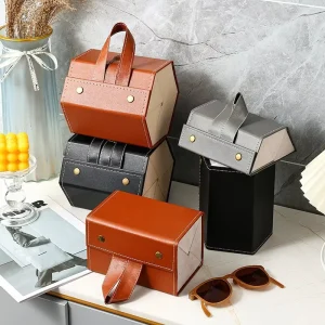Handmade Leather Glasses Case Folding Eyewear Storage Box for Optical Stores Premium Display Gift Packaging