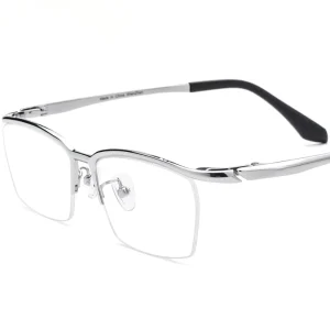 Handmade Pure Titanium Half-Frame Round Optical Glasses with Plain Lenses
