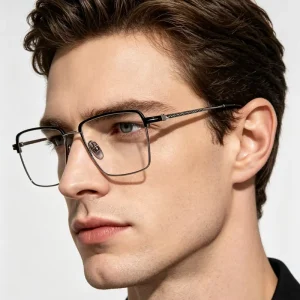 Handmade Titanium Retro Square Optical Frame with Anti-Blue-Light Reading Lenses