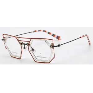 Hexagonal Double-Bridge Acetate and Metal Optical Eyeglass Frames