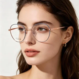 High End Premium Dual Color Ultra Lightweight Round Titanium Prescription Eyewear for Daily & Business Use