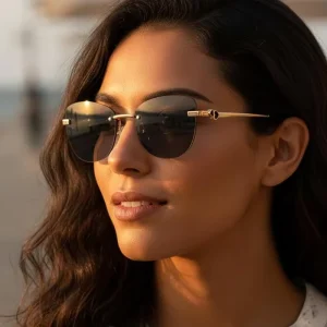 High Quality Cat Eye Frameless Cut edge Heart Leg Sunglasses Trendy and Luxury Unisex Sunglasses with UV400 Protection