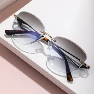 High Quality Classic Frameless Sunglasses Retro Chic Cat Eye Style Metal Sunglasses Customization Available