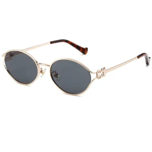 High Quality Custom Logo UV Protection Women’s Trendy Sunglasses Fashion Metal Frame Oval Sun Glasses for Outdoor Use