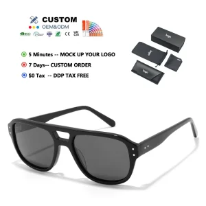High Quality Custom Own Logo Fashion Oval Unisex Retro Sunglasses for Women and Men Double Bridge Square Acetate Frame UV400
