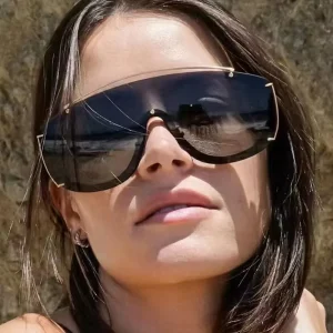 High Quality Fashion Oversized One piece Sunglasses Women’s Metal Frame Half Frame UV400 Shades Sunglasses for Men