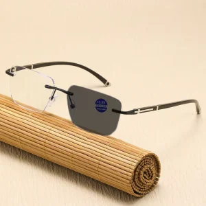 High Quality Photochromic Multifocus Reading Glasses Progressive Multifocal for Men Women Acetate Temple Legs Rimless Eyewear
