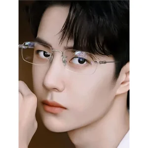 High Quality Pure Titanium Rimless Anti blue Light Prescription Eyeglasses Frame Geometric Pattern for Men Women Retro Trendy CH