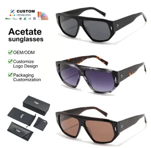 High Quality Stylish Oversized Flat Top Acetate Sunglasses Luxury Black Irregular Polarized Lunette De Soleil Mens