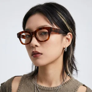 High Quality Vintage Round Thick Acetate Flat Glasses Fashion Retro Custom Lens Color Frosted Frame Metal Eyeglasses