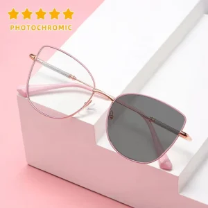 High Quality Women’s Cat Eye Metal Optical Eyeglasses Frames Prescription Photochromic Anti Blue Light Glasses for Ladies