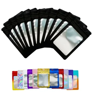 Holographic Pouch Clear Window Resealable Zipper Bag for Earrings Glasses Cookies Jewelry Candy Small Samples