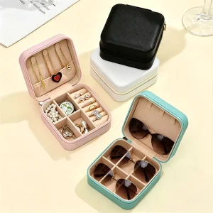 Hot Sales Portable Travel Jewelry & Sunglasses Organizer Case 2 in 1 Mini Storage Box for Eyeglasses Rings Necklaces Earrings