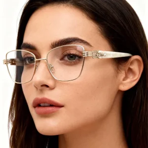Hot Selling Beautiful Style Stainless Front Acetate Temples Full-Rim Optical Glasses Frame for Women PC Lenses Durable Eye