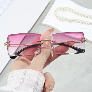 Hot Selling Fashion Design Sun Glasses Gradient Lens UV400 Frameless Square Ins Popular Style Women Sunglasses