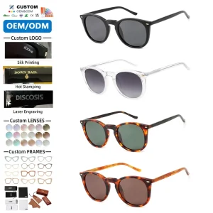 Hot Selling Rivet Small Round Frame Clear Sunglasses Uv400 Vintage Steampunk Coated TAC Polarized Lens Acetate Sunglasses