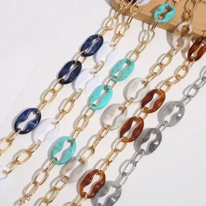 Hot Selling Two Color Effect Acrylic Glasses Chain UV Gold Plating Multi Color Neck Chain Stylish Stitching Eyewear Accessories