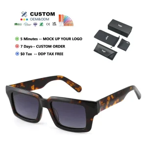 Hot Selling Vintage Tortoise Rectangle Eyewear for Men Fashion Brand Designer Acetate Sunglasses Custom Logo UV400 for Outdoor