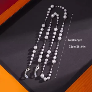 Imitation Pearl Eyeglass Chain with Alloy Frame, Non-Slip Silicone Ends and Anti-Drop Lanyard