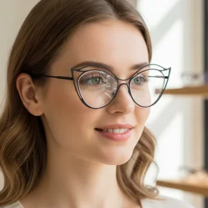 Irregular Hollowed Cat-Eye Optical Frames Lightweight Blue-Light-Blocking Prescription Glasses