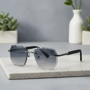 Irregular Rimless Frame Sunglasses Light Weight Gradient Lens Shades