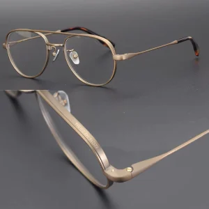 Japan Handmade 24K Double-Bridge Gold Matte Titanium Optical Glasses