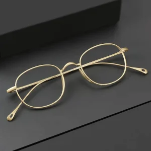Jiojew Never Fade Ultra Light Eyeglasses Round Unisex Gold Plated Spectacle Eye Eyewear Optical Frame Glasses for Women Men