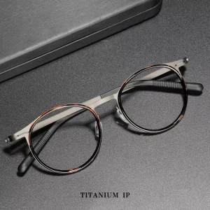 Jiojew Unisex Round Titanium Eyewear Ultralight Titanium Prescription Spectacle Eye Glasses Optical Eyeglasses Frames